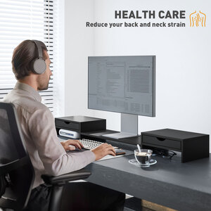 HOMCOM Adjustable Dual Monitor Stand Riser with Drawer - Black by HOMCOM