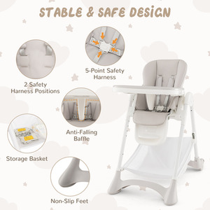 Baby High Chair Foldable Toddler Dining Chair - Beige by Costway