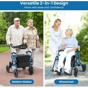 2-in-1 Foldable Rolling Walker Wheelchair Combo by Costway