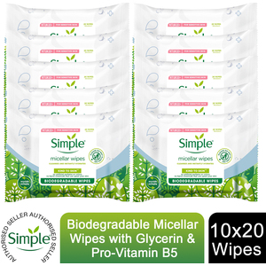 Simple Biodegradable Micellar Wipes with Glycerin and Pro-Vitamin B5 - White / 10 by Simple