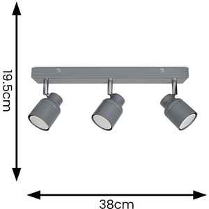 Benton IP44 Bathroom 3 Way Bar Ceiling Spotlight and Warm LED Bulbs - Grey by ValueLights