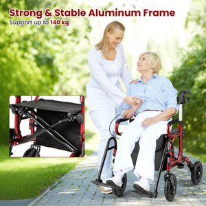 2-in-1 Foldable Rolling Walker Wheelchair Combo by Costway