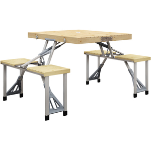 Outsunny Folding Picnic Table with 4 Chairs with Umbrella Hole - Nude by Outsunny
