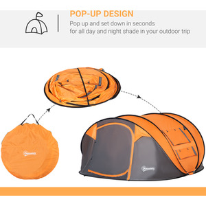 Outsunny 4-5 Person Pop-up Camping Tent Waterproof - Orange, Grey by Outsunny