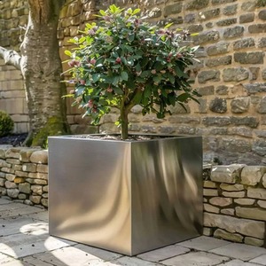 Zinc Galvanised Silver Square Planter by Woven Wood