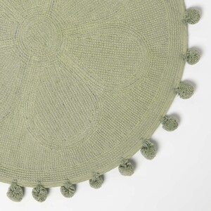 Floral Cotton Bath Mat with Pom Pom Edges - Sage by Homescapes