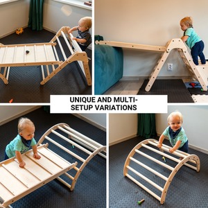Wooden 3-in-1 Toddler Climbing Gym Indoor Kids Climbing Set - Natural by NOVECRAFTO