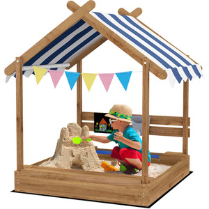 Outsunny Wooden Sandbox with Canopy for Ages 3-7 Years - Brown by Outsunny
