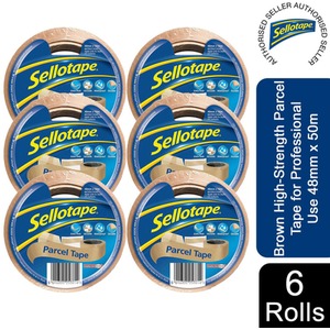 Sellotape Brown High-Strength Parcel Tape for Professional Use 48mmx50m, 6 rolls - Parcel Tape by Sellotape