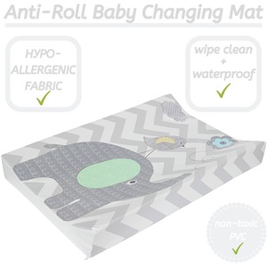 Anti-Roll Wedge Baby Changing Mat - Elephant Chevron Grey / Elephant Chevron With Grey by Babycurls