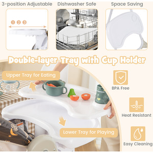 Folding Baby Highchair with Recline Footrest - Black by Costway