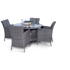 Savannah Fire Pit Round Rattan Patio Dining Set - Grey / 4 by Giardino