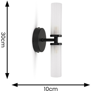 Canya 2 Way Black Wall Light With Reeded Glass - Black by ValueLights