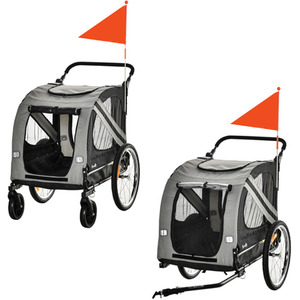 PawHut Bike Trailer 2-in-1 Pet Stroller - Grey by PawHut