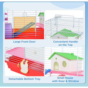 Pawhut Hamster Cage Small Pet Animal Travel Cage - Red and White by Pawhut