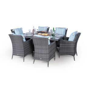 Savannah Fire Pit Square Rattan Patio Dining Set - Grey / 6 by Giardino