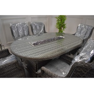 Rattan Garden Set Oval Gas Firepit - Grey by S&S Garden Furniture