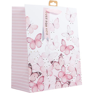 Pack of 2 Floral and Butterfly Large Gift Bags - White and Pink