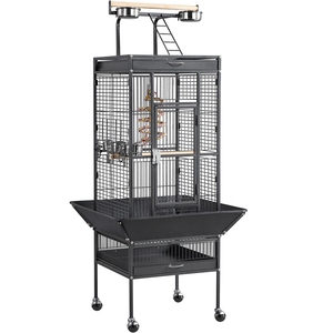 Rolling Metal Bird Cage with Playtop - Black by Yaheetech