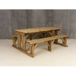 Abies Wooden Rounded Outdoor Picnic Bench & Table Dining Set - Rustic Brown / 240cm by Arbor Garden Solutions