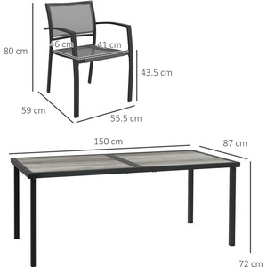 Outsunny 7 Pieces Patio Dining Set with 6 Stackable Chairs for Poolside - Grey by Outsunny