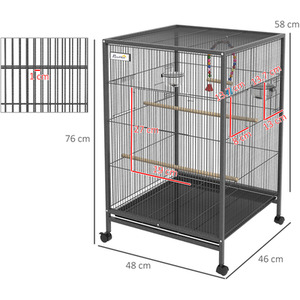 PawHut Bird Cage with Rolling Stand, 48 x 46 x 74cm - Grey by PawHut