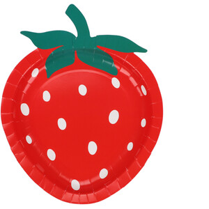 Pack of 8 Strawberry Paper Plates - White and Red