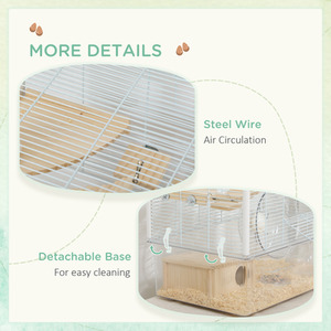 PawHut Hamster Cage with Deep Bottom, Wooden Ramp, Exercise Wheel, Food Bowl - White by PawHut