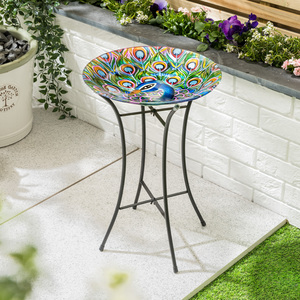 Peacock Glass Bird Bath - Blue by Christow