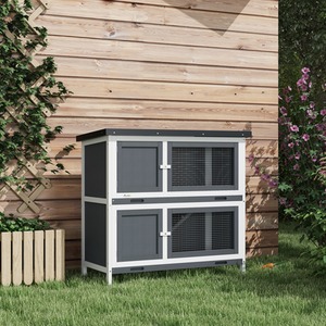 PawHut Double Decker Small Animal Hutch Bunny House - Grey by PawHut