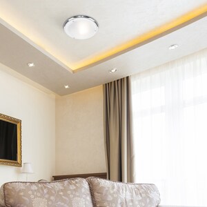 Modern IP44 Silver Chrome And Glass Flush Bathroom Ceiling Light - Silver by ValueLights