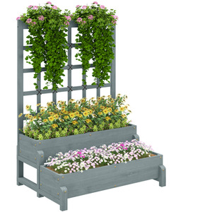Outsunny 2-Tier Wooden Planter with Trellis and Drainage Holes by Outsunny