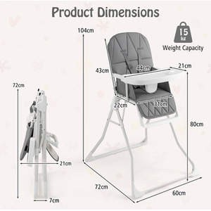 Foldable High Chair Compact Highchair - Grey by Costway