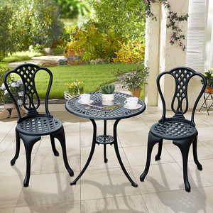 Outsunny 3 Piece Patio Cast Aluminium Bistro Set - Black by Outsunny