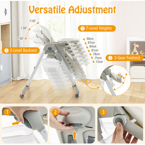Multifunctional Folding Baby High Chair with Wheels - White by Costway