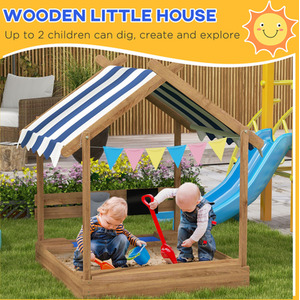 Outsunny Wooden Sandbox with Canopy for Ages 3-7 Years - Brown by Outsunny