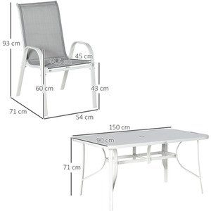 Outsunny 7 PCS Outdoor Dining Set with Table and Chairs - White, Grey by Outsunny