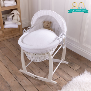 Waffle White Wicker Moses Basket - White by Clair de Lune