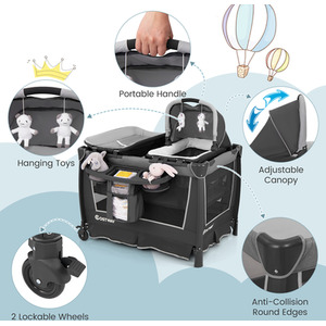 5-in-1 Baby Playard Diaper Changing Table - Grey by Costway