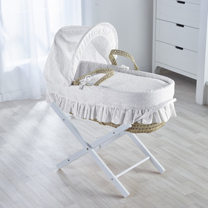 Broderie Anglaise White Moses Basket with Opal Folding Stand by Kinder Valley