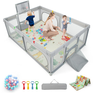 Large Baby Playpen with Mat - Light Grey by Costway