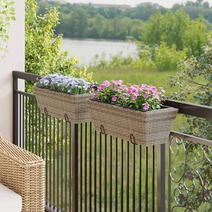 Set of 2 Cream Rattan Balcony Planter - Cream