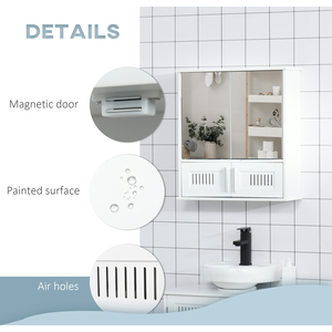 kleankin Bathroom Mirror Cabinet Wall Mount Storage Cupboard - White by kleankin