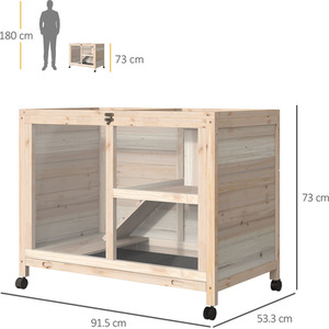 PawHut Wooden Pet Hutch Small Animal Cage - Natural by PawHut