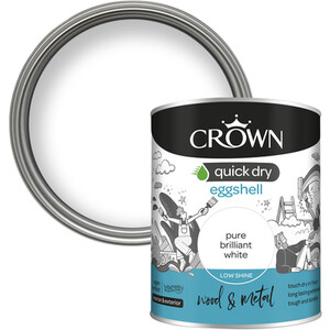 Crown Quick Dry Wood and Metal Eggshell Paint - Pure Brilliant White / 750ml by Crown Paints