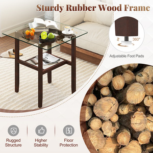 61CM Square Glass Side Table - Brown by Costway