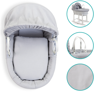 Waffle White Wicker Moses Basket - Grey by Clair de Lune