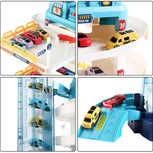 Vehicle Garage Track Toy Set with Electric Elevator - blue
