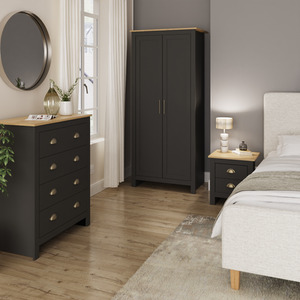 Lancaster 3 Piece Bedroom Set - Wardrobe, Chest of Drawers, Bedside - Black by GFW