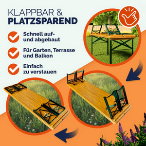 Beer Table Bench Set Foldable Wood - brown
